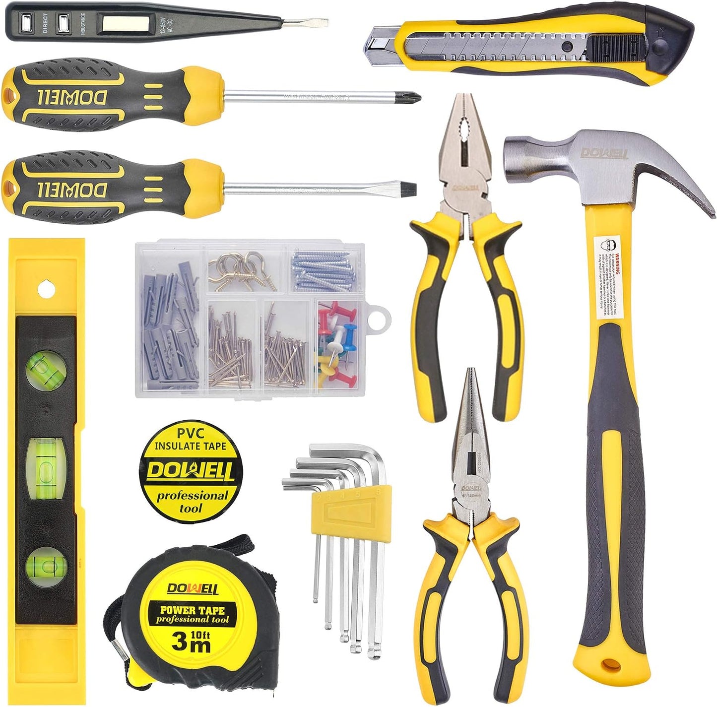 DOWELL 10 Piece Small Tool Kit,Mini Portable Tool Set,Home Repair Hand Tool Kit with Plastic Tool box Storage Case