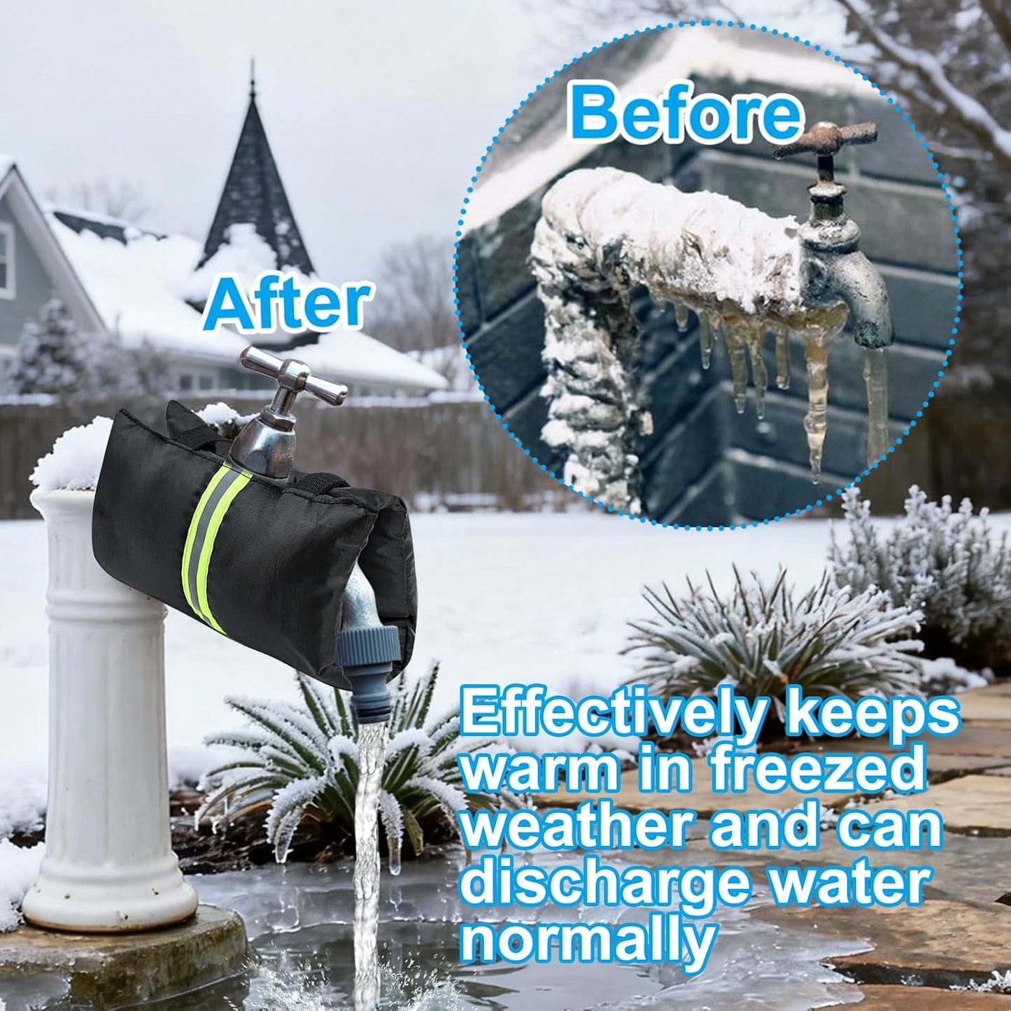 2Pcs Outdoor Faucet Cover for Winter Freeze Protection Outside Insulated Spigot Socks Freeze Miser Reusable Hose Bib Cover Waterproof Water Faucet Insulation Wrap with Reflective Strip for Garden Yard
