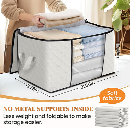 Fab totes 6 Pack Storage Bags for Clothes and Blanket, Foldable Closet Organizers and Storage with Zippers, Clear Window and Handles, Fabric Storage Bins for Sweater, Comforter, Bedding,Linen Sheets