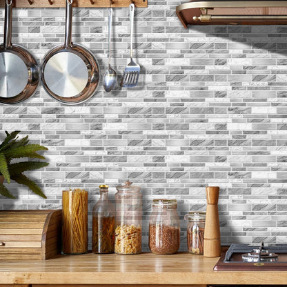 Heikki Peel-and-Stick Self-Adhesive Wall Tiles, 4.7×9.7-inch Kitchen & Bathroom Splashback Tiles, Marble Pattern Design (48-Piece Set) (Black-Gray)