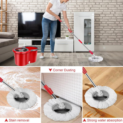Spin Mop and Bucket with Wringer Set, 360° Spinning Mop Bucket System with 3 Microfiber Mop Replacement Heads, Adjustable Handle for Floor Cleaning (Green)