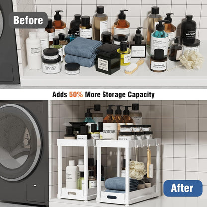 2 Pack Pull-Out Storage Organizers, Under Sink Organizer and Storage for Bathroom & Kitchen,Multi-Purpose Under Cabinet Organizers and storage Black