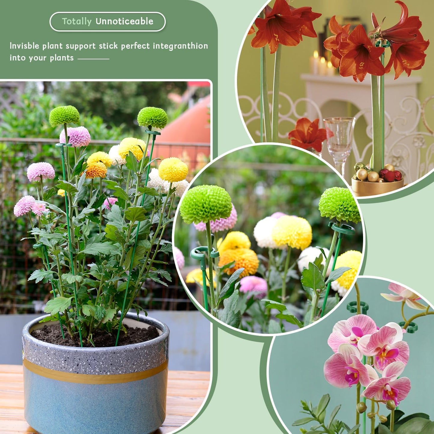 Plant Stakes 17inch &11inch SupKing Adjustable Length Plant Support Stake 16Pcs Orchid Stick with Clips for Indoor Outdoor,Garden Pole for Potted Tomato Amaryllis Vegetables Comes with 20 Ties (Green)