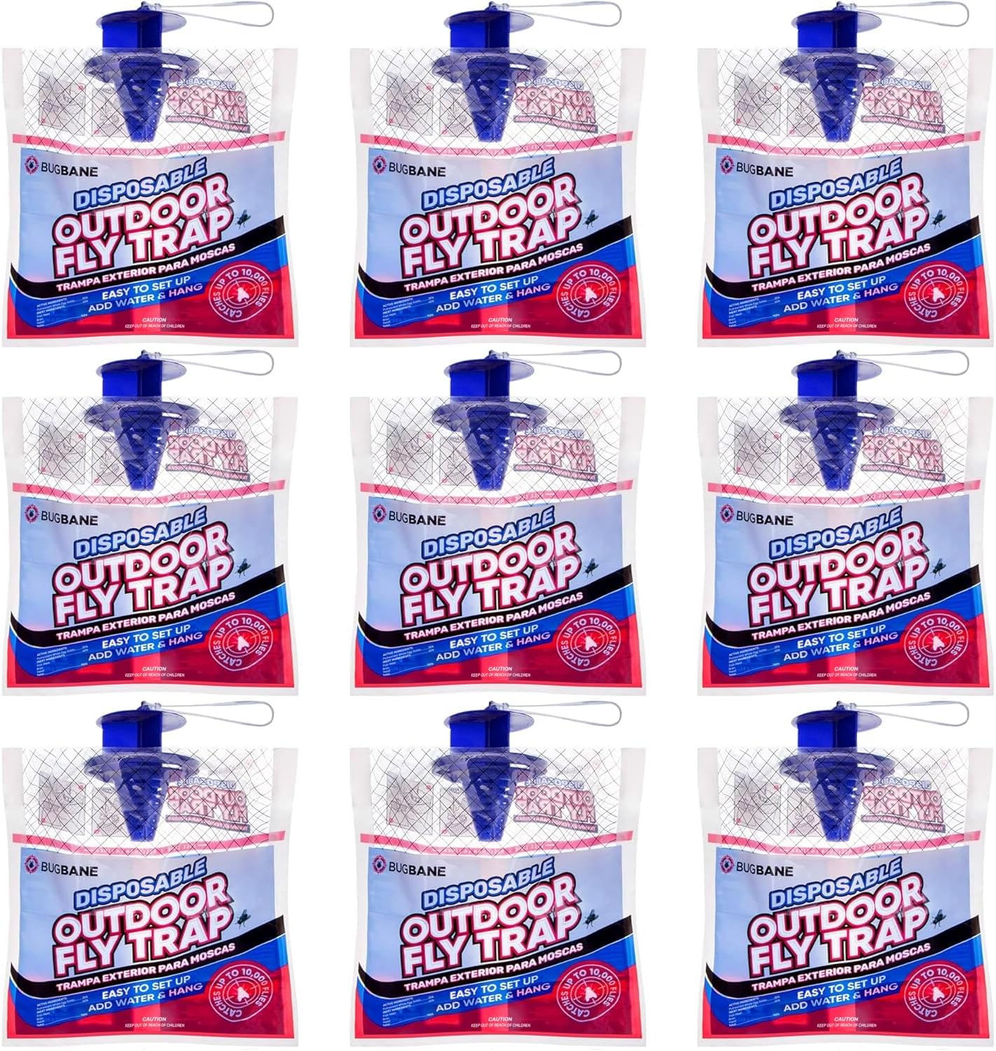 Fly Traps Outdoor Fly Trap for Patio. 4 Non-Toxic Pre-Baited Flies Bags Outdoor Disposable. Hanging Bug Catchers for All Filth Flies Killer for Outside Bug Control in Yard Horse Ranch Trash Can.