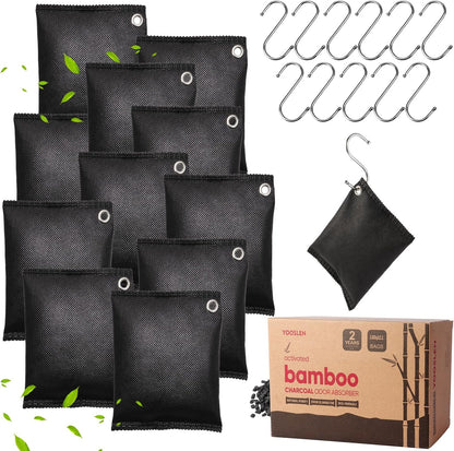 Activated charcoal deodorizer (11 x 100g), bamboo charcoal air purification bags, suitable for dehumidifying, home, refrigerator, shoes, pets, wardrobe, car air freshener deodorant bags.