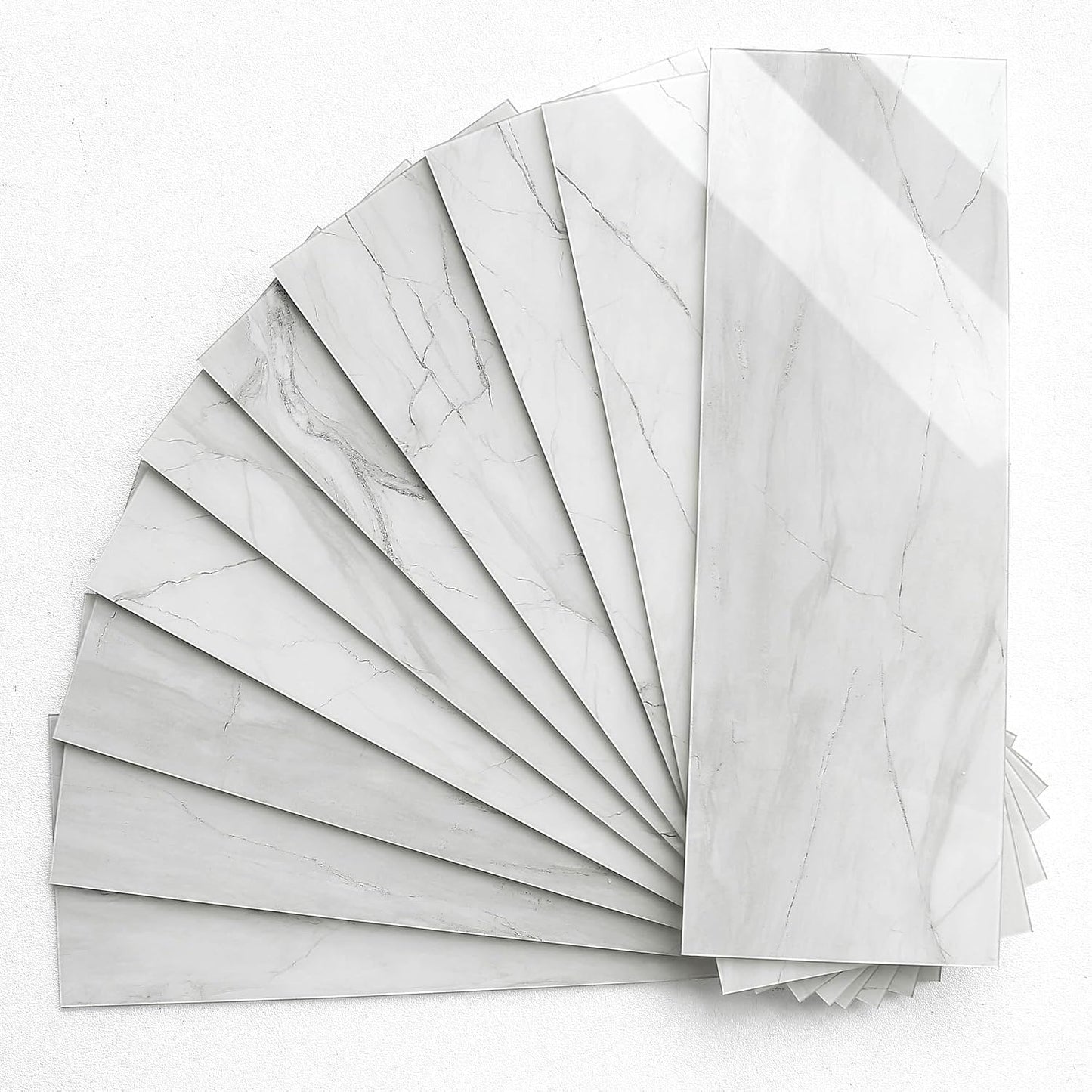 BeNice Peel and Stick Backsplash for Kitchen Tile,Peel and Stick Tiles for Walls Tile Stickers Waterproof Marble Tile Backsplash 3.85"x11.73"(16Tiles) White Gray