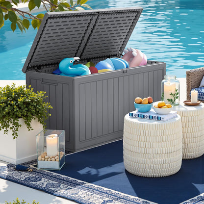 Greesum Outdoor Storage Box 31 Gallon Storage Box with Lid for Patio Furniture, Garden Tools, Pool Supplies, Waterproof and UV Resistant, Lockable, Dark Black