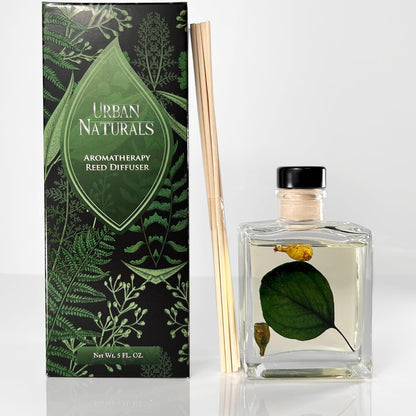 Urban Naturals Smoked Vanilla Reed Diffuser Set with Vanilla Bean, Sandalwood & Leather – 5 Ounce Sleek Black Rectangular Refillable Glass Bottle – Made in the USA