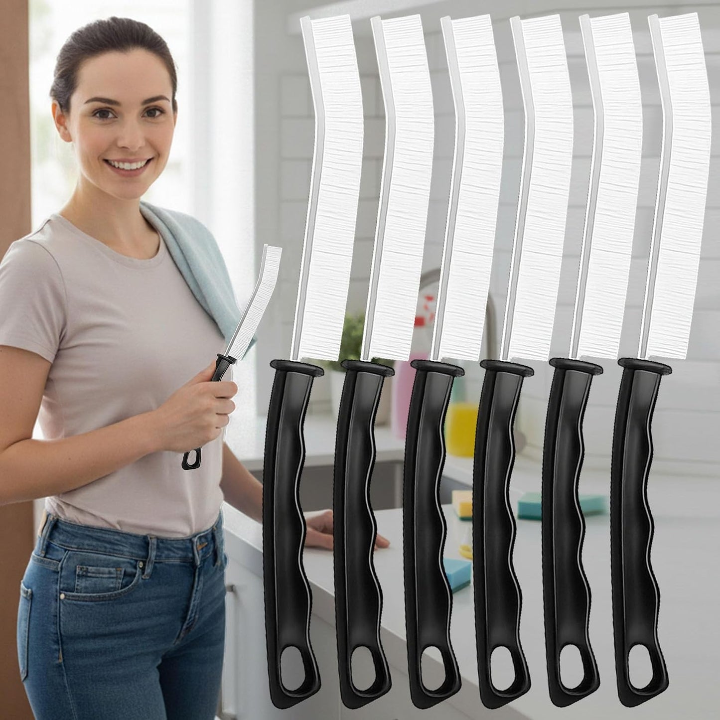 Crevice Cleaning Brushes for Deep Cleaning 6 Pack, Narrow Grout and Gap Scrub Brush Set for Shower, Tile, Sink, Kitchen, Toilet, Bathroom, Household Small Space Cleaning Tool White