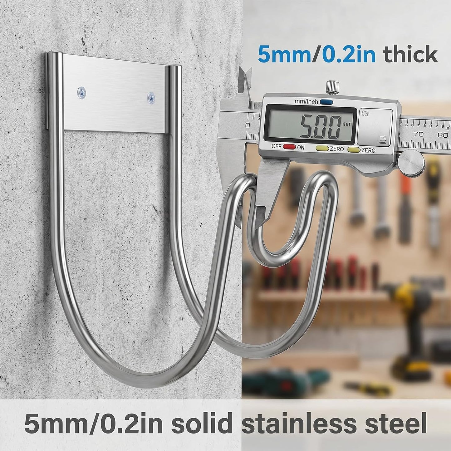 Stainless Steel Garden Hose Holder Wall Mount, Outside Metal Water Hose Reel Hanger Heavy Duty Hook Rack for Extension Cords Vacuum Lines Outdoor Garden Pipe Storage Organization