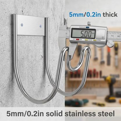 Stainless Steel Garden Hose Holder Wall Mount, Outside Metal Water Hose Reel Hanger Heavy Duty Hook Rack for Extension Cords Vacuum Lines Outdoor Garden Pipe Storage Organization
