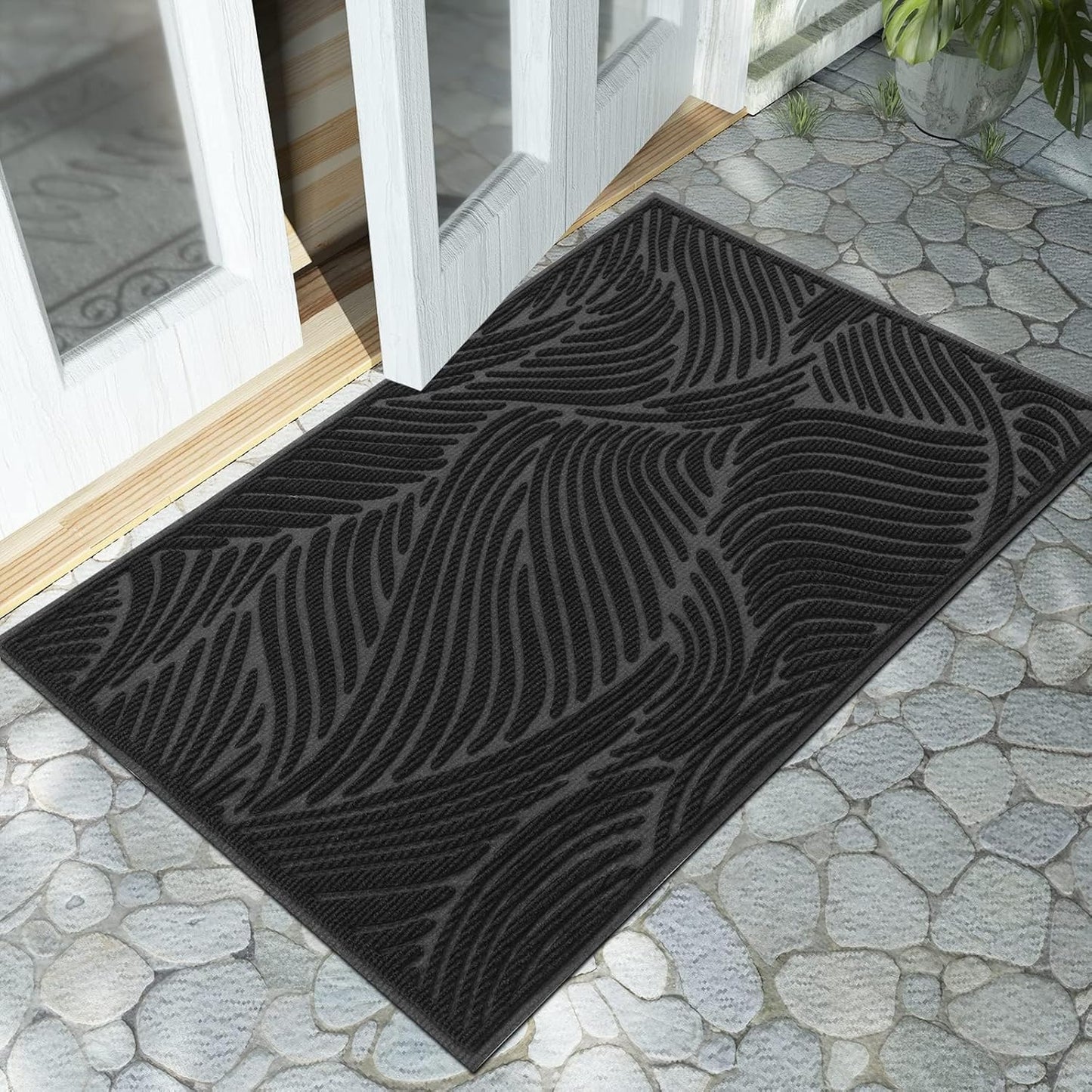 Yimobra Doormat Outdoor Entrance, Simple Stripes All-Weather Waterproof & Non-Slip Mat for Front Door, Heavy Duty Welcome Mat for Indoor, Garage, Patio-29.5x17, Dark Grey