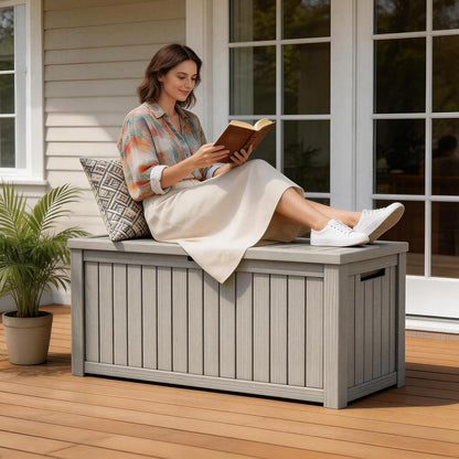 Outdoor Storage Box, 50 Gallon Waterproof Deck Storage Box, Lockable Patio Storage Bins for Package Delivery, Porch, Garden Tool, Cushions, Anti-Theft Weatherproof & UV-Resistant Parcel Drop Box