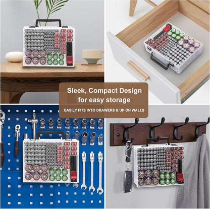 RISOU Battery Organizer Storage Case,Stores More Than 95 Batteries - Battery Storage Box for AA AAA 9V C D Lithium 3vLR44 CR2016 CR1632 CR2032 CR2025 (CASE ONLY) (Transparent)
