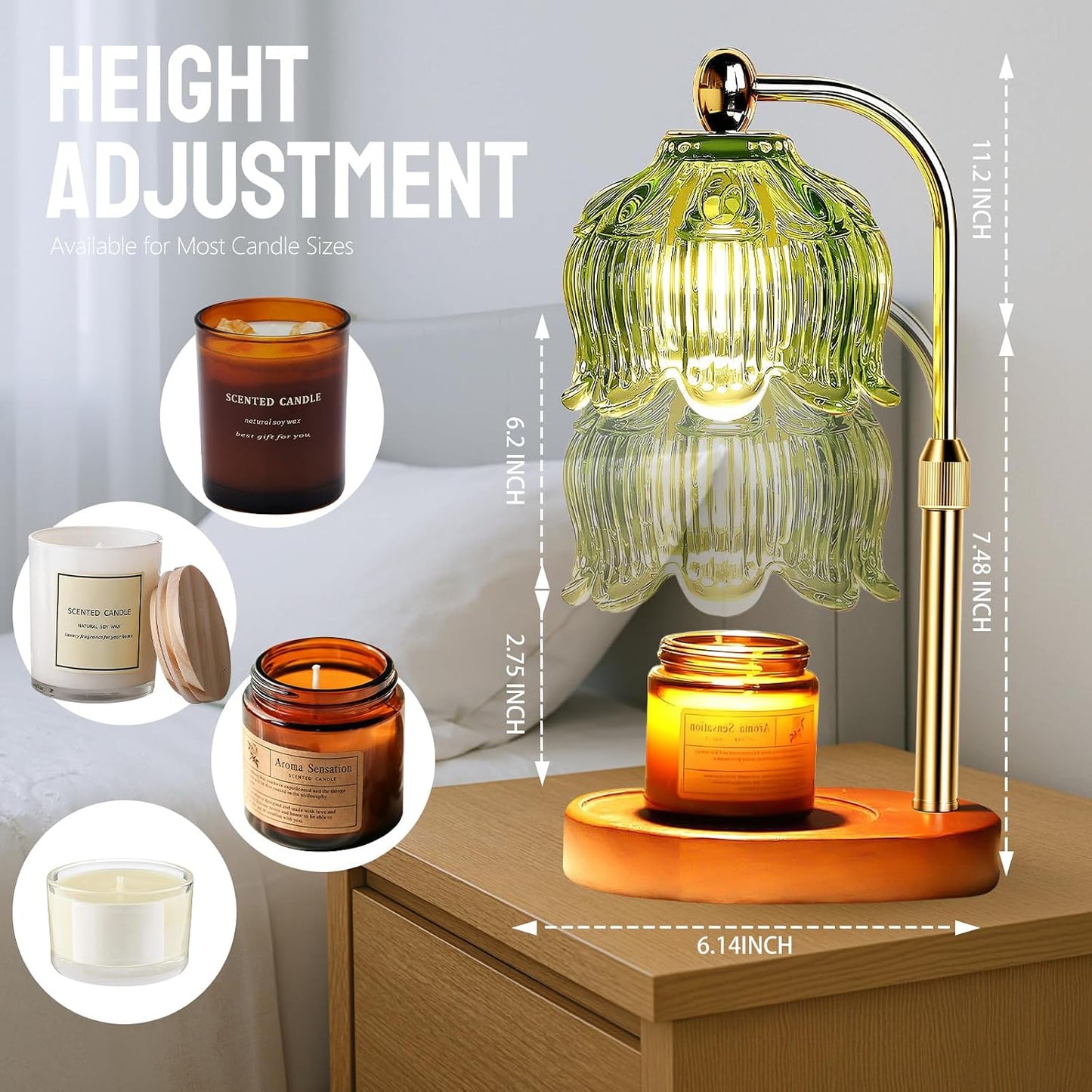 Fragrance Candle Warmer Lamp with 2 Bulbs Electric Candle Warmer with Timer & Dimmer for Home Decor