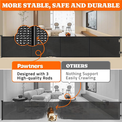 Pawtners Retractable Baby Gates Extra Wide, 41" Tall Extends up to 71" Wide, Dog Gate Indoor for Stairs, Pet Gate with Support Rods for Doorways Hallways Indoor & Outdoor-Black