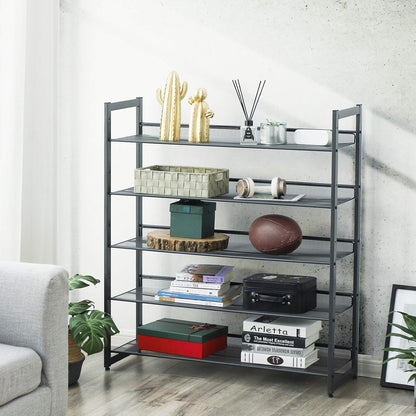 SONGMICS Shoe Rack, 12-Tier Shoe Organizer, Metal Shoe Storage for Garage, Entryway, Set of 2 6-Tier Stackable Shoe Shelf, with Adjustable Flat or Angled Shelves, Holds 48-60 Pairs, Black ULMR12B