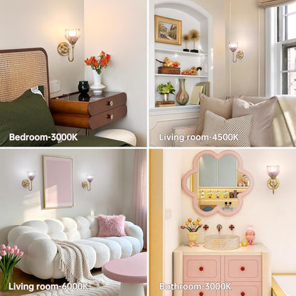 Set of 2 Vintage Battery Operated Wall Sconce, Rechargeable Wall Lamp with 5000mAh Battery & Remote Control, Dimmable Wall Lights with tulip shade for Bedroom Bathroom Living Room, (Tulip Amber Up)