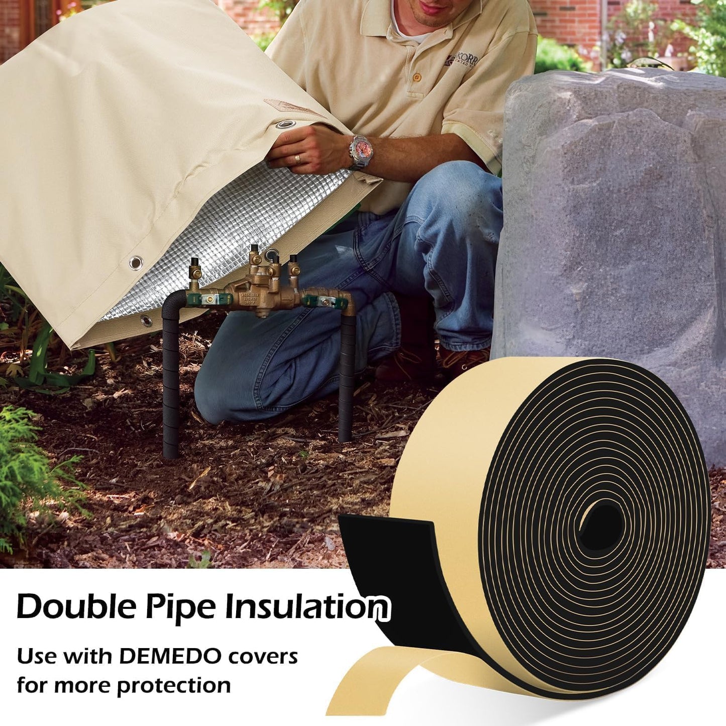 DEMEDO Pipe Insulation Tape, Pipe Wrap Insulation Foam Tape Self Adhesive, Outdoor Water Pipe Insulation Roll for HVAC, AC Line Insulation, 2 inch x 16.5 FT Heat Tape for Water Pipe, White