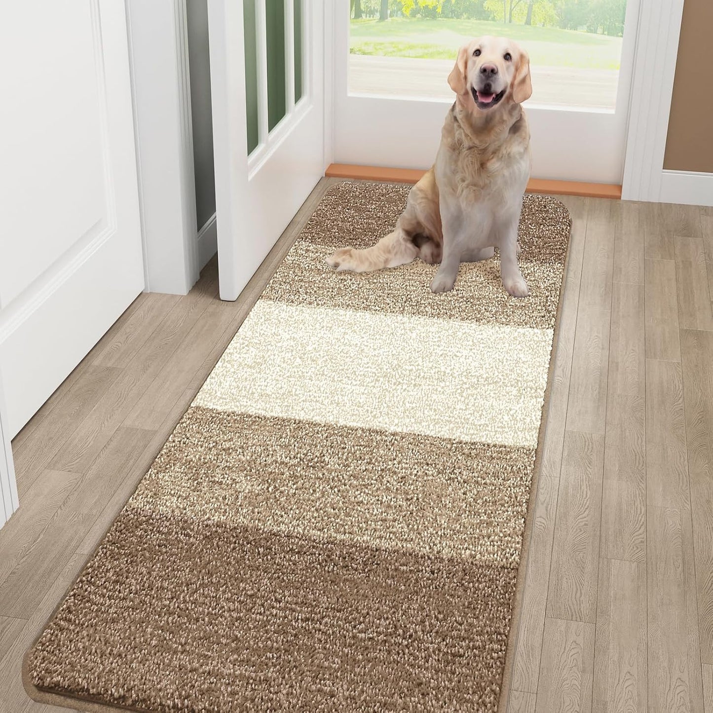 Kitinjoy Indoor Outdoor Door Mat, 32x20 Non-Slip Absorbent Dirt Trapper, Low-Profile Washable Inside Entrance Front Floor Mat, Sturdy Soft Entry Doormats for Entryway, Grey