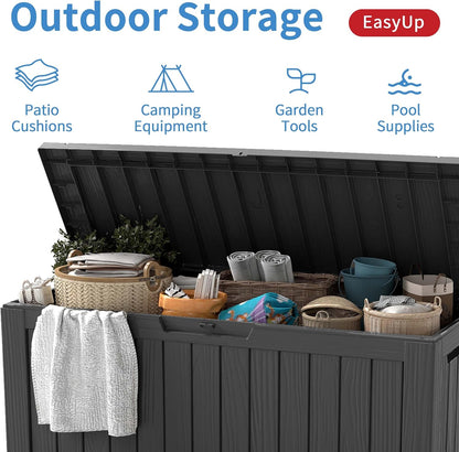 EasyUp 33 Gallon Resin Deck Box Waterproof, UV Resistant Outdoor Storage Box for Delivery, Porch, Patio and Garden, Stripe Black