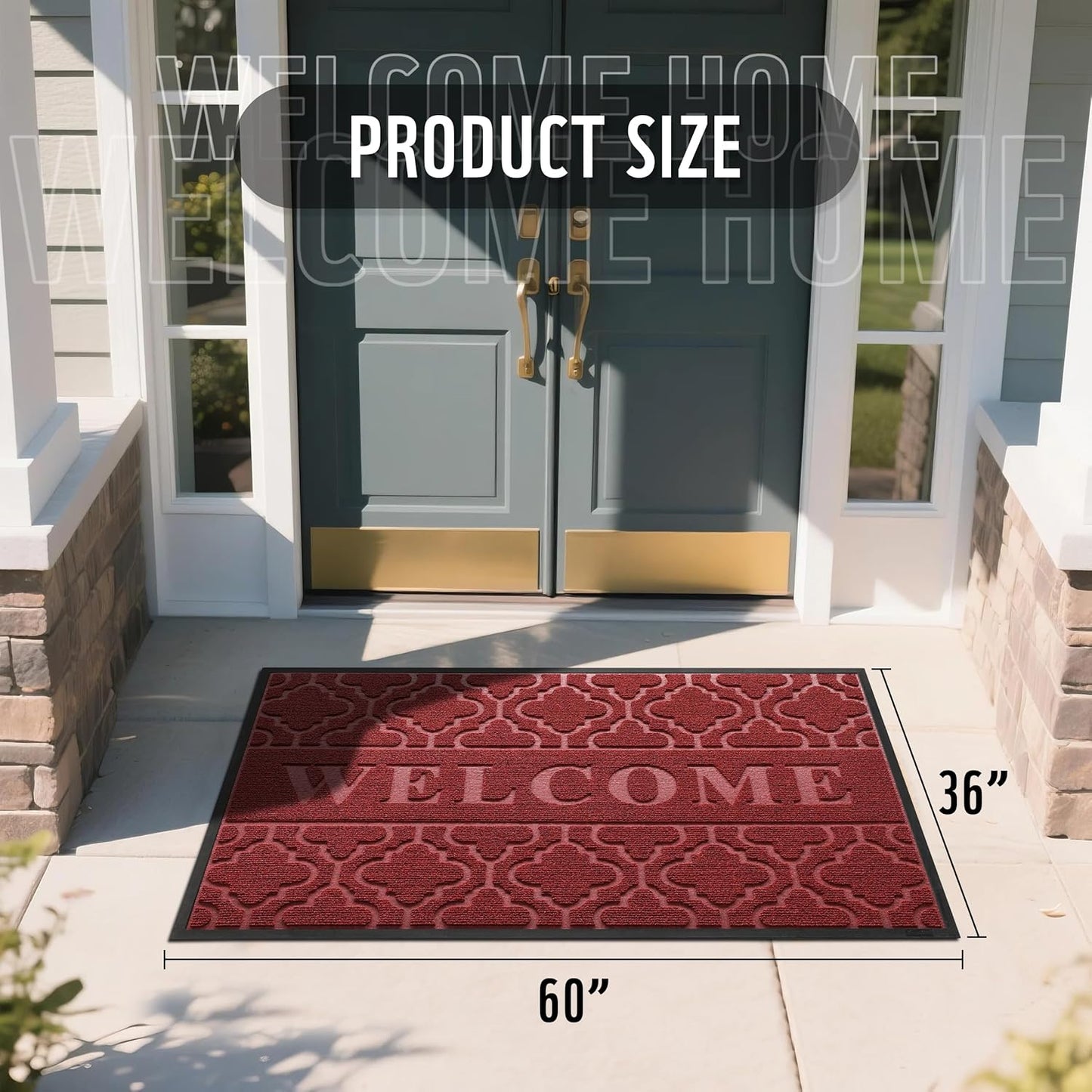 Yimobra Welcome Mat Outdoor Indoor, All-Weather Waterproof Front Door Mat Outside Entrance, Non-Slip Low Profile Porch Patio Doormat, 29.5x17, Black