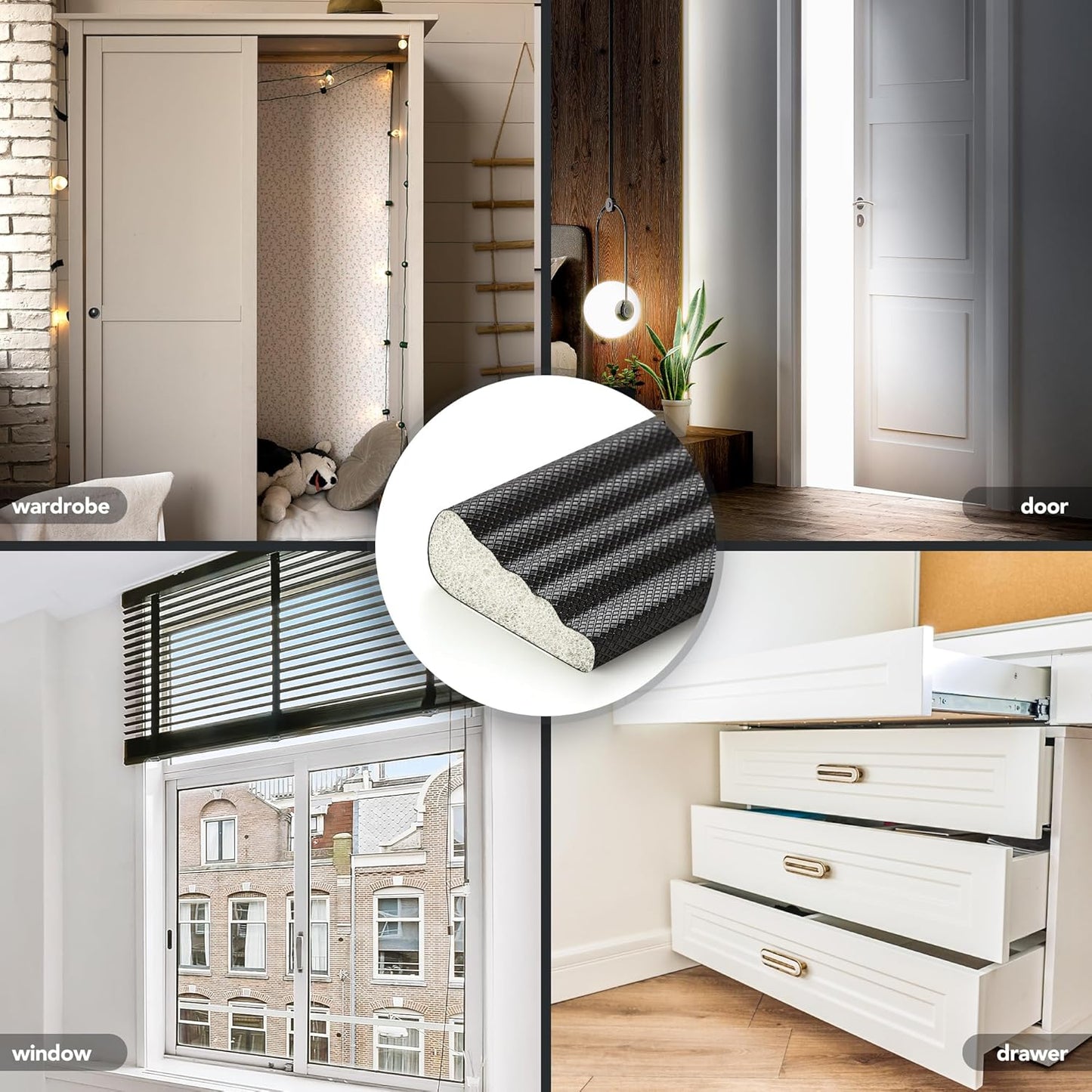 196 Inch Self-Adhesive Wedge Weather Stripping Door Seal & Window Insulation - Soundproof Gap Filler, Draft Stopper Foam Tape for Door Frame, Black