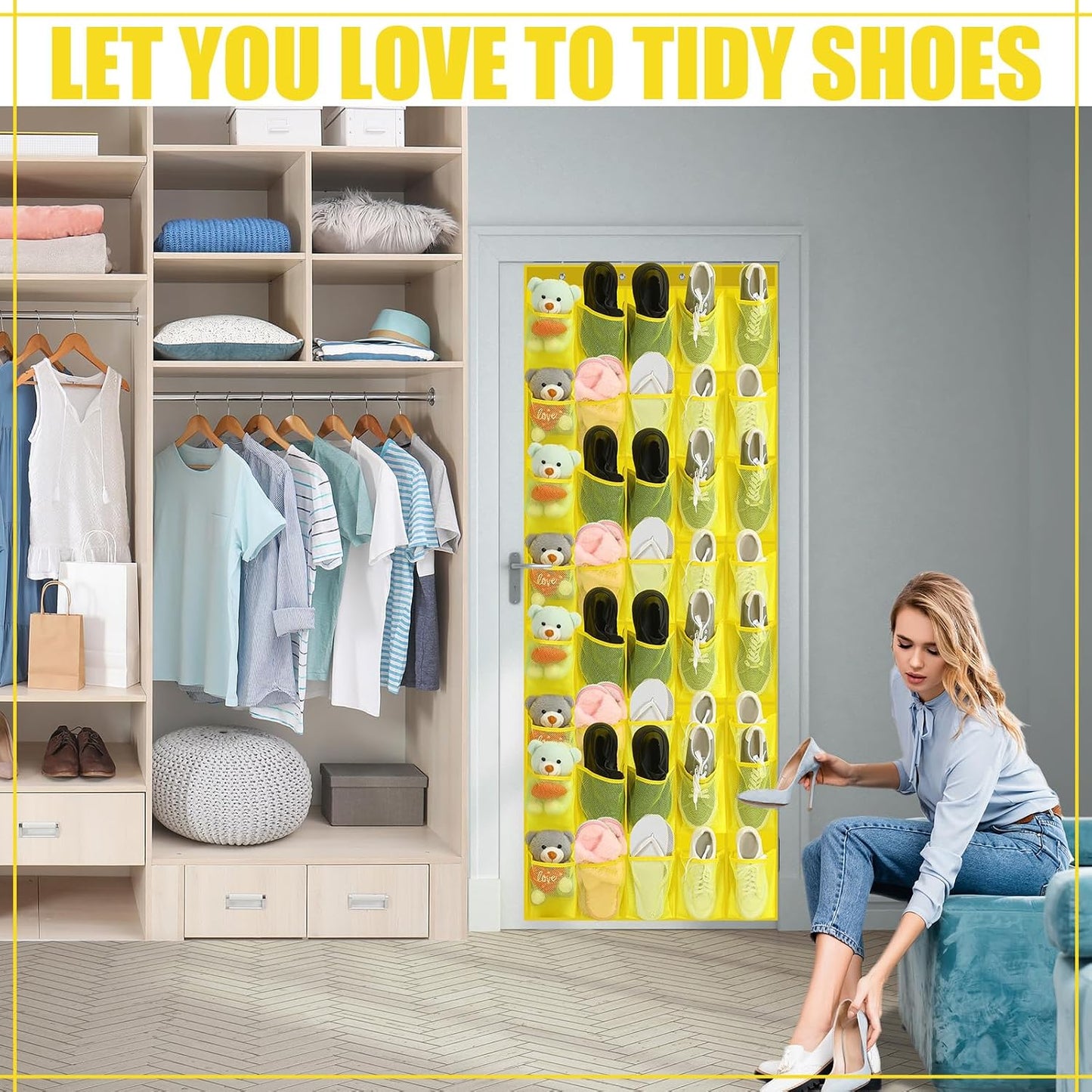 Windyun 40 Over The Door Shoe Organizer, Large Mesh Pocket Hanging Shoe Rack Hanger Large Capacity Gray Behind The Door Storage Holder for Dorm College Closet Entryway Bedroom Utility Room Women Men
