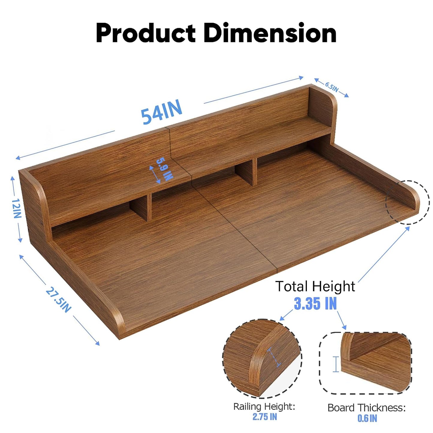 54" 2 Tier Washer Dryer Countertop with Storage Shelf, Waterproof MDF Laundry Room Organizer, Folding Station, Mechanically Joined Two-Panel Countertop (Walnut Brown)