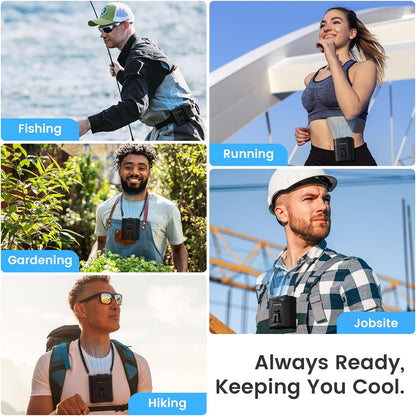 KIBEE Portable Waist Fan, 12500RPM Rechargeable Wearable Belt Clip Fan, Hands Free Cooling Fan for Outdoor Work, Construction, Hiking, Camping, Fishing, Long Battery Life Personal Cooling Device