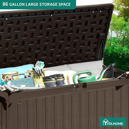 YITAHOME 100 Gallon Large Outdoor Deck Box | Waterproof Resin Storage Box, Lockable Indoor Outdoor Storage Container for Patio Furniture Cushions, Pool Accessories