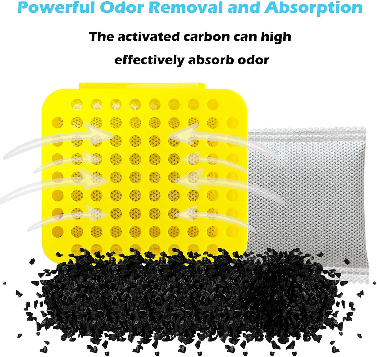 2 Pack Stick On Deodorizing Box, 12 Pack Odor Removing Refills for Trash Can, Activated Charcoal Odor Eliminator for Indoor Kitchen Trash/Diaper Pails/Wardrobe/Shoe Cabinet (Black)