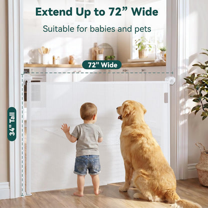 Babepai Retractable Baby Gates for Stairs, Retractable Dog Gate for Indoor/Outdoor Use | Child Gates for Doorways, Deck, Porch, Hallways, Patio (White, 55" Wide 34" Height)
