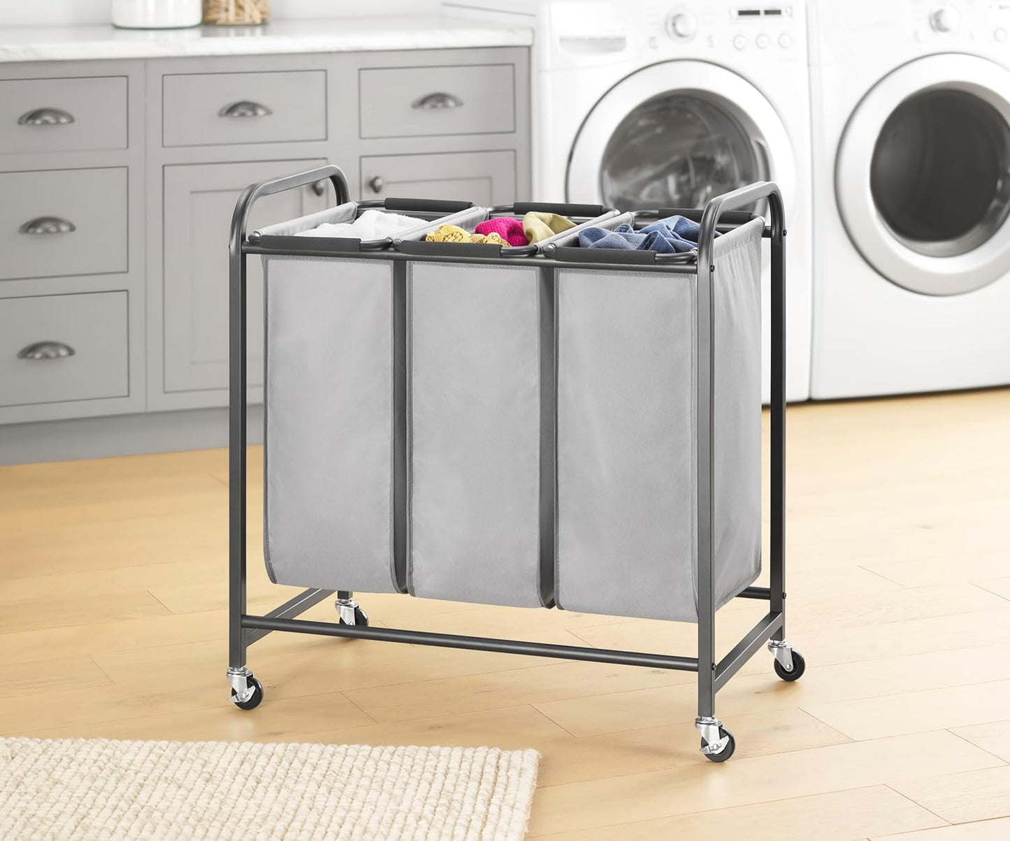 Whitmor Laundry Sorter, 92L Laundry Hamper with Shelf & 2 Removable Bags, 2 x 12.1 Gallons (46L), 28.8 x 13 x 28.4 Inches, Dirty Clothes Hamper Organizer for Laundry Room, Bathroom, Dorm, Black