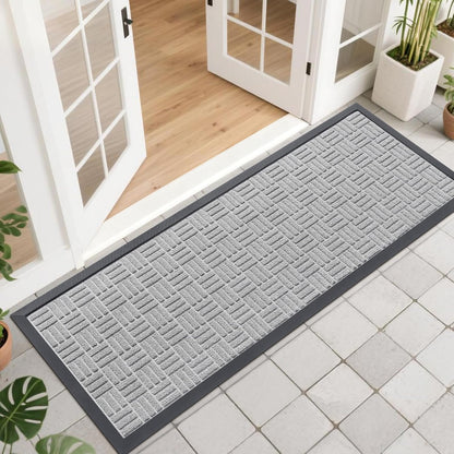 OLANLY Front Door Mat Outside Entrance 29.5x17, Absorbent, Heavy Duty Sturdy Natural Rubber Doormat Indoor Outdoor, Stain and Fade Resistant, Non-Slip Backing Low Profile Floor Mat for Entryway, Grey