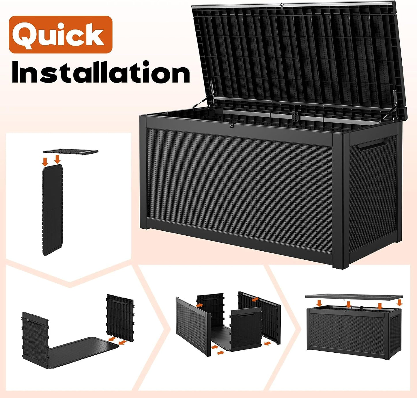 Outdoor Storage Box, Resin Deck Boxes Indoor and outdoor, Waterproof Storage Box Lockable Lid (Black, 85 Gallon)