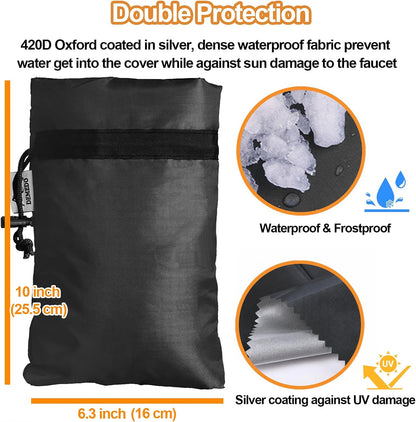 Enlarge Outdoor Faucet Cover for Winter Freeze Protection, 3M Thinsulate, 10”H x 6.3”W Hose Bib Covers for Wall Taps Outside, Waterproof & Frost Free Insulated Spigot Cover, 2 Pcs Faucet Socks - Black