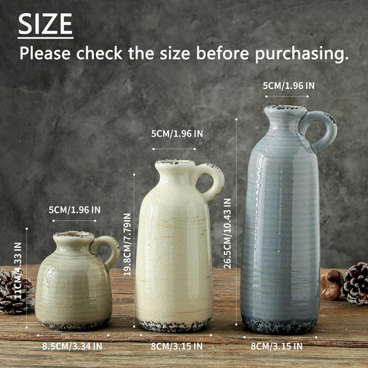Ceramic Vase Set of 3, Rustic Neutral Vases Home Decor Farmhouse Decorative Flower Vase Modern Boho Pampass Vases for Table Mantel Entryway Shelf Living Room Kitchen Bathroom - Multicolor