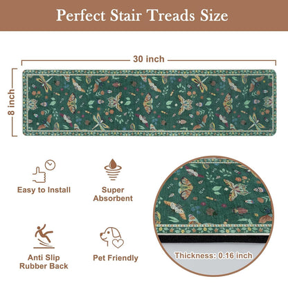 OJIA Insect Print Stair Treads Non Slip Stair Runners for Wooden Steps Indoor, 15PCS 8"x30" Rubber Backing Carpet Treads for Wood Stairs Staircase Step Treads for Kids & Dogs, Stair Covers, Black