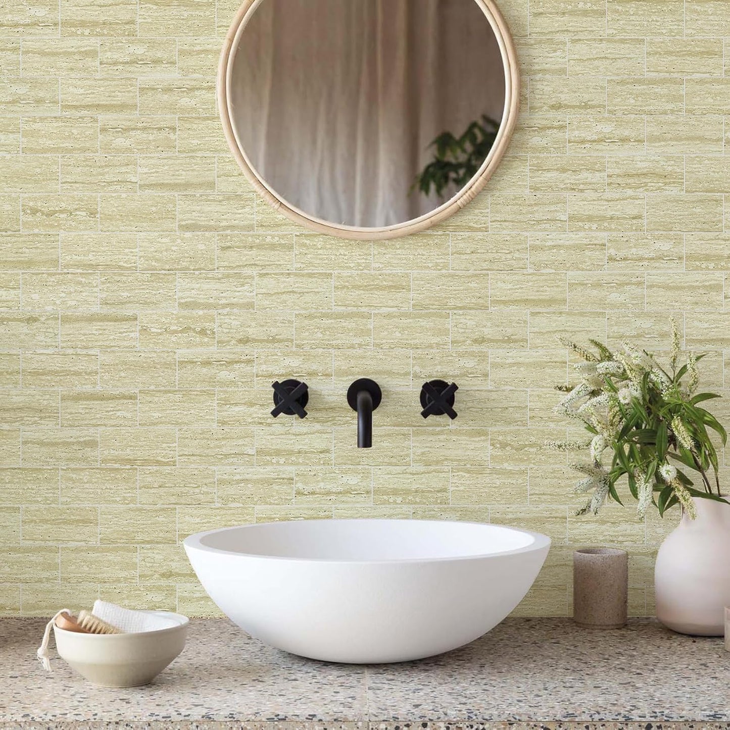 Vamos Tile 100-Piece Glossy Dolomite White Peel and Stick Backsplash Tile,3''x6'' PVC Subway Tile with White Grout, Stick on Backsplash for Kitchen/Bathroom/Fireplace