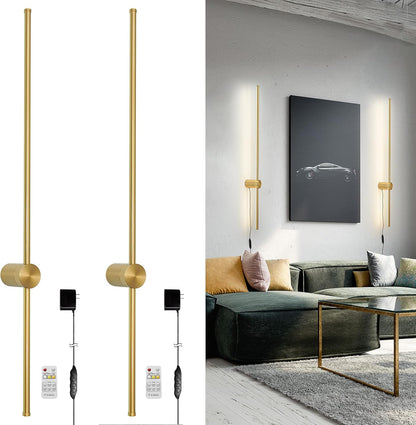 Battery Operated Wall Sconce Set of 2, Black USB Rechargeable Sconces Wall Deco Set of Two, Dimmable Cordless Wall Sconce with Remote Control, LED Wireless Wall Lighting,31.6 in