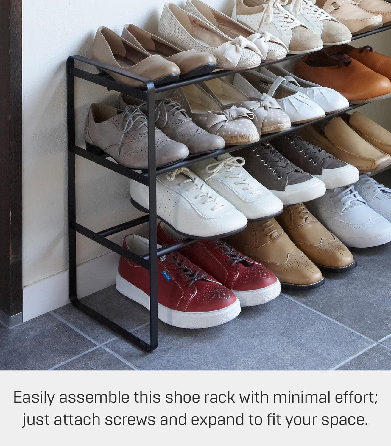 YAMAZAKI Home Frame Adjustable Shoe Rack - Spacesaving Storage Solution, 7" - Steel - Holds Up to 4 Pairs of Shoes Per Shelf