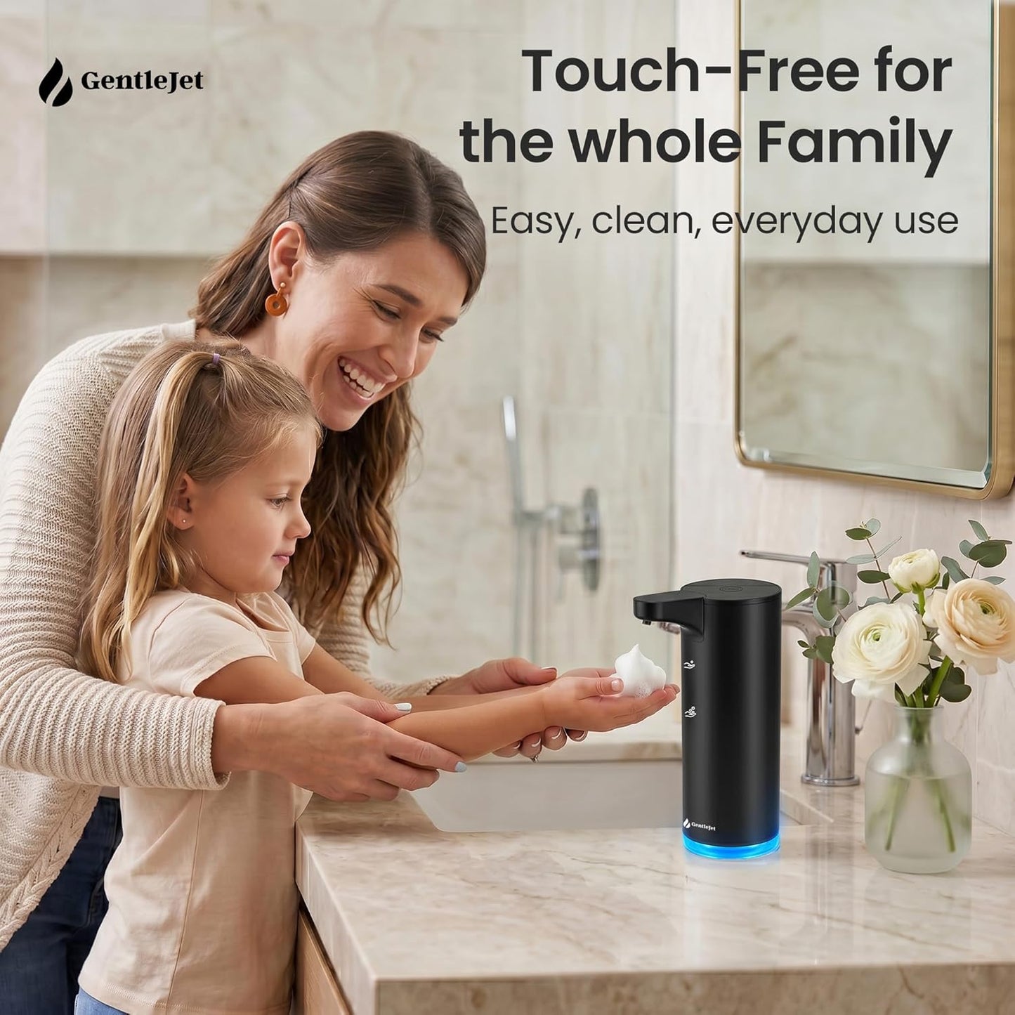 GentleJet EasyFoam Automatic Foaming Soap Dispenser Touchless Sensor, USB-C Rechargeable, 304 Stainless Steel, IPX5 Waterproof for Bathroom Kitchen Sink, 280 ml