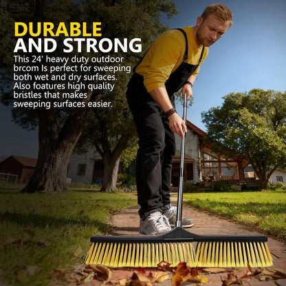 Push Broom Outdoor Heavy Duty,Masthome 24" Push Broom with Stiff Bristles,Heavy Duty Garden Broom,Outdoor Stiff Sweeping Broom for Garage Yard Patio Deck Concrete Wood Stone Floors Scrub and Cleaning