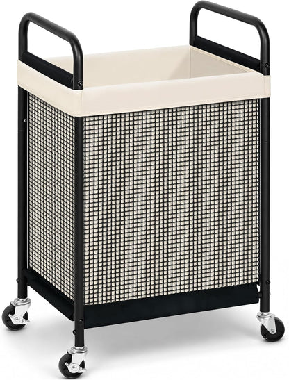 STORAGE MANIAC Rolling Laundry Hamper with Wheels 3-Section Laundry Sorter Rolling Laundrys Basket on Wheels with Removable Bag Clothes Hamper Laundrys Organizer Cart Bathroom Bedroom 120L Beige