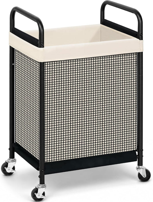 STORAGE MANIAC Rolling Laundry Hamper with Wheels 3-Section Laundry Sorter Rolling Laundrys Basket on Wheels with Removable Bag Clothes Hamper Laundrys Organizer Cart Bathroom Bedroom 120L Beige