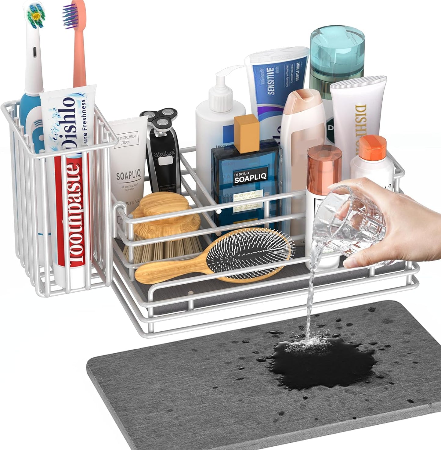 Yofidra Sponge Holder for Kitchen Sink, Sink Caddy Organizer with Stone Drying Mat, Kitchen Countertop Organizers and Storage Essentials, 304 Stainless Steel (Black, 9.3″)