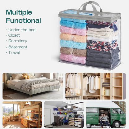 5PACK Clear Zippered Storage Bag for Clothes, 22L Clear Storage Bags, and Blanket Storage Bags for Bedding, Blankets, Comforters, Clothing, Books, DVD & CD (White)