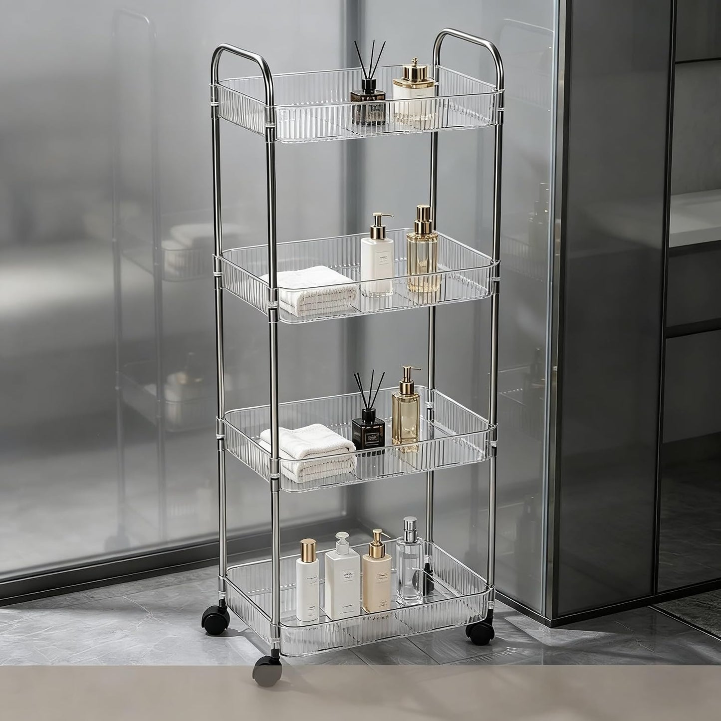 Sooyee 3 Tier Rolling Cart with Wheels, Slim Storage Cart, Under Desk Narrow Rolling Utility Cart Storage Organizer for Office Bathroom Kitchen Laundry Room Narrow Places, White, Plastic and Metal