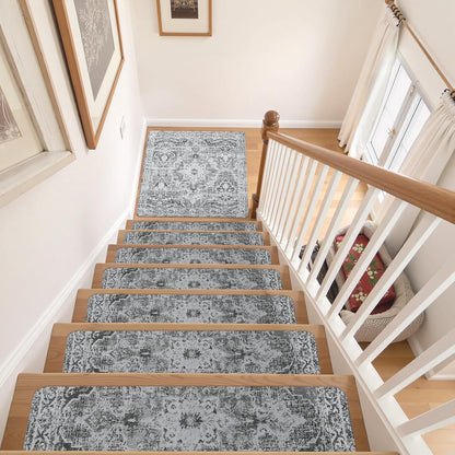 OJIA Non-Slip Carpet Stair Treads for Wooden Steps Set of 15, 30''X8'' Indoor Runner Resistant Rugs Rubber Safety Mats for Dogs, Kids & Elders, Stairway Grip